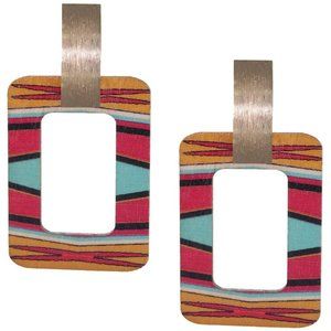 Pink Multicolor Tribal Pattern Wooden Earrings